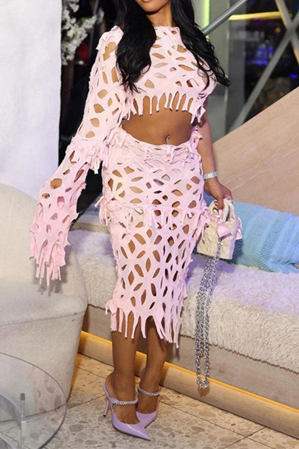 Solid Color Whimsical Burn-Out Tassel Dress Suit 1 Solid Color Whimsical Burn-Out Tassel Dress Suit