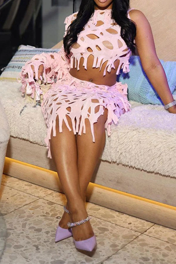 Solid Color Whimsical Burn-Out Tassel Dress Suit 4 Solid Color Whimsical Burn-Out Tassel Dress Suit - Image 4