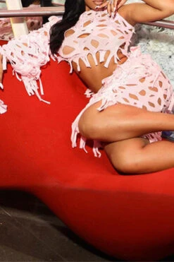 Solid Color Whimsical Burn-Out Tassel Dress Suit 11 Solid Color Whimsical Burn-Out Tassel Dress Suit -Clothing Outlet Store C23082892 PI 5