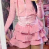 Solid Color Hooded Girly Tiered Dress Suit