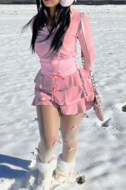 Solid Color Hooded Girly Tiered Dress Suit 8 Solid Color Hooded Girly Tiered Dress Suit -Clothing Outlet Store C23082893 PI 3