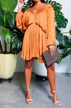 Solid Color Elegant Puff Sleeve Mini Dress -Clothing Outlet Store CP2012103 2