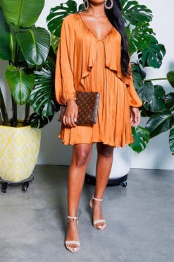 Solid Color Elegant Puff Sleeve Mini Dress -Clothing Outlet Store CP2012103 3