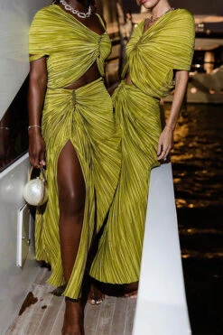 Solid Color Modern High Split Dress Suit -Clothing Outlet Store CP2307053 GR 3