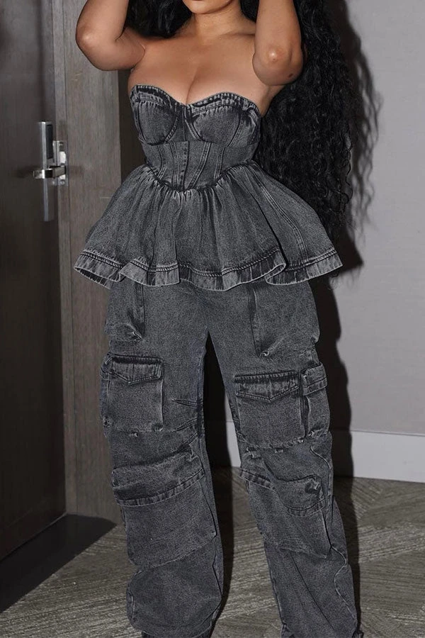 Cool Ruffle Bandeau Patch Pocket Top & Bottoms (Sold Separately) 1 Cool Ruffle Bandeau Patch Pocket Top & Bottoms (Sold Separately)