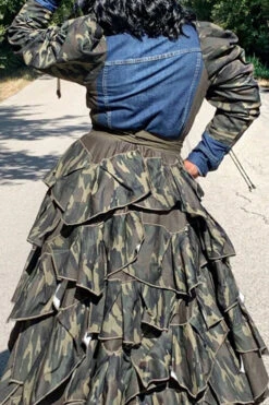 Camouflage Patchwork Denim Cool Single Breasted Coat -Clothing Outlet Store CP2309013 CF 4