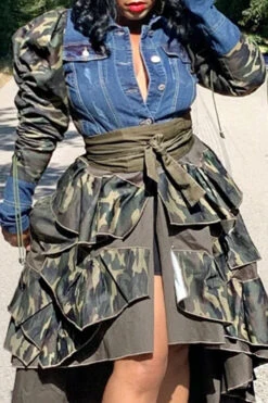 Camouflage Patchwork Denim Cool Single Breasted Coat -Clothing Outlet Store CP2309013 CF 5