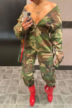 Camouflage Classic Zipped Design Jumpsuit