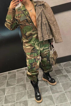 Camouflage Classic Zipped Design Jumpsuit -Clothing Outlet Store CP2309015 CF 3