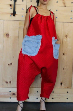 Denim Patchwork Sporty Sleeveless Jumpsuit