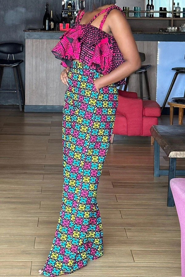 Geometric Print Retro Ruffle Pant Suit 2 Geometric Print Retro Ruffle Pant Suit - Image 2