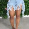 Denim Stylish Irregular Tassels Shorts