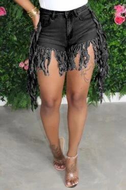 Denim Stylish Irregular Tassels Shorts -Clothing Outlet Store H20061820 4