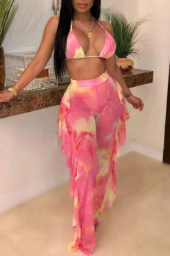 Butterfly Print Mesh Elegant High Waist Bikini & Pants