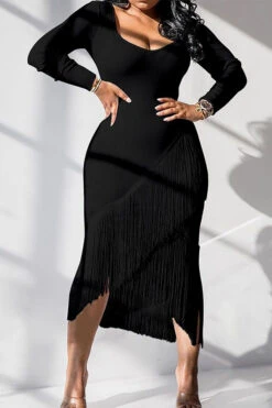 Tassels Chic Irregular Midi Dress -Clothing Outlet Store H20081410 5