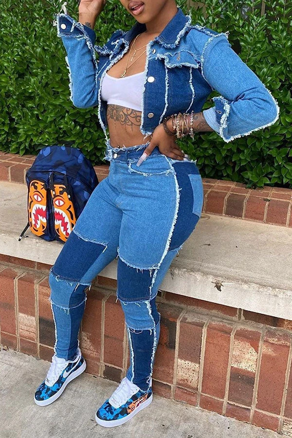 Color Block Tassels Chic Midriff-Baring Pants Suit 1 Color Block Tassels Chic Midriff-Baring Pants Suit