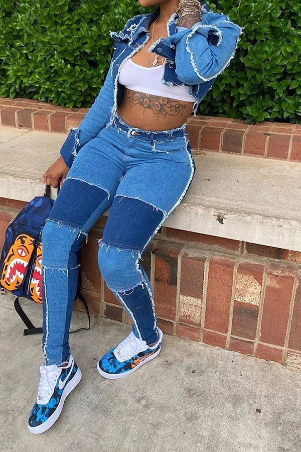 Color Block Tassels Chic Midriff-Baring Pants Suit 4 Color Block Tassels Chic Midriff-Baring Pants Suit - Image 4