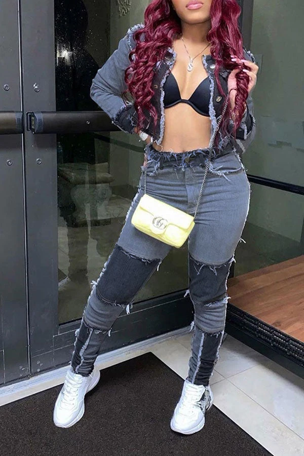 Color Block Tassels Chic Midriff-Baring Pants Suit 6 Color Block Tassels Chic Midriff-Baring Pants Suit - Image 6