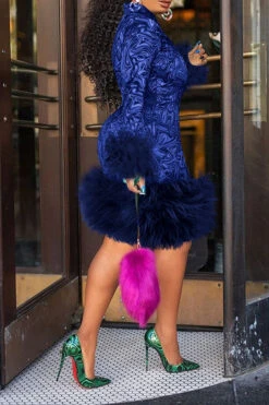 Wave Print Feminine Fluffy Mini Dress -Clothing Outlet Store H20102220 3