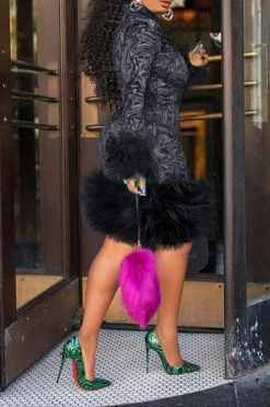 Wave Print Feminine Fluffy Mini Dress -Clothing Outlet Store H20102220 9