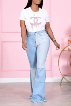 Color Block Feminine Flared Jeans