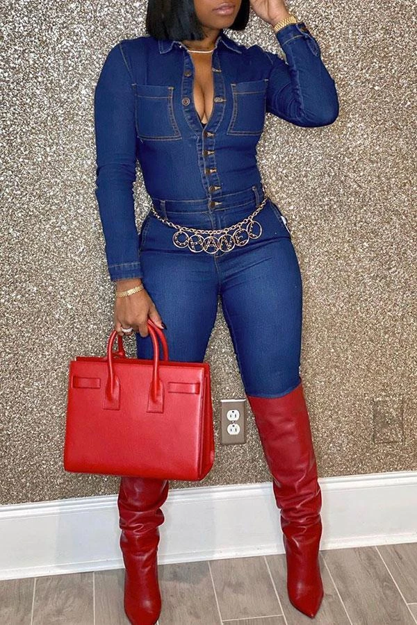 Blue Classic Denim Single Breasted Jumpsuit 1 Blue Classic Denim Single Breasted Jumpsuit