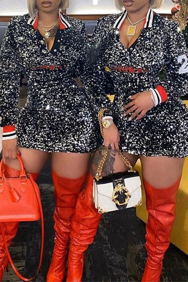 Letter Embroidery Sequined Glittery Mini Dress 5 Letter Embroidery Sequined Glittery Mini Dress - Image 5