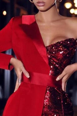 One Shoulder Patchwork Stylish Sequins Mini Dress With Belt -Clothing Outlet Store H20121705 2