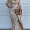 Sequined V Neck Glamorous Maxi Dress