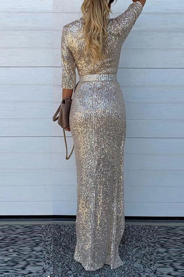 Sequined V Neck Glamorous Maxi Dress 3 Sequined V Neck Glamorous Maxi Dress - Image 3
