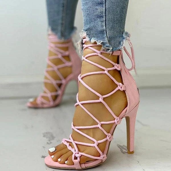 Solid Color Chic Lace-Up Knotted Stiletto Sandals 1 Solid Color Chic Lace-Up Knotted Stiletto Sandals