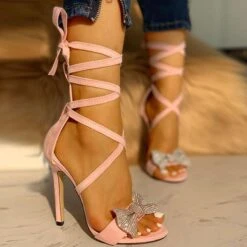 Plain Pretty Bandage Stiletto Sandals With Bow
