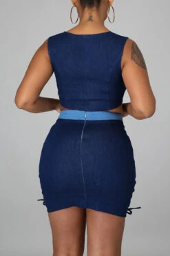 Color Block Girly Keyhole Lace-Up Dress Suit -Clothing Outlet Store H21040828 3