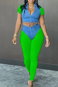 Hit Color Classic Midriff-Baring Pants Suit 16 Hit Color Classic Midriff-Baring Pants Suit -Clothing Outlet Store H21042619 5