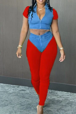 Hit Color Classic Midriff-Baring Pants Suit 19 Hit Color Classic Midriff-Baring Pants Suit -Clothing Outlet Store H21042619 8