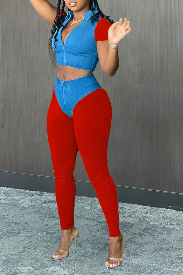 Hit Color Classic Midriff-Baring Pants Suit 10 Hit Color Classic Midriff-Baring Pants Suit - Image 10