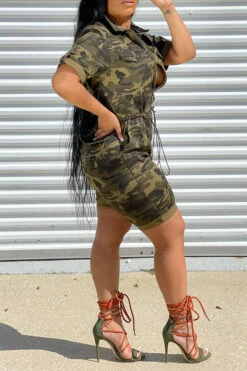 Camouflage Lapel Zipper Feminine Drawstring Romper -Clothing Outlet Store H21042630 3 2c0e0938 8d24 4263 b437 00681c402918
