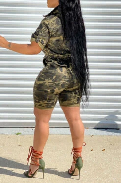 Camouflage Lapel Zipper Feminine Drawstring Romper -Clothing Outlet Store H21042630 4 0a707ea5 2a11 42f3 add5 97b72a4f1adc