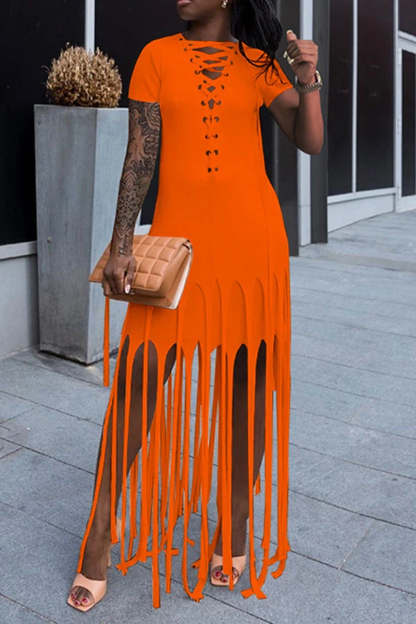 Color Block Tassels Stylish Lace-Up Maxi Dress 1 Color Block Tassels Stylish Lace-Up Maxi Dress