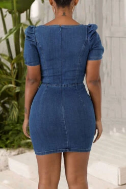 Solid Color On-trend Button Down Demin Mini Dress -Clothing Outlet Store H21052730 2