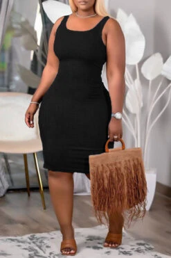 Solid Color Casual Bodycon Midi Dress