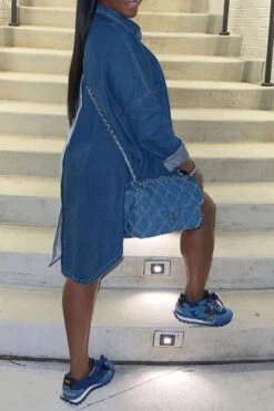 Color Block Lapel Boyish High Low Denim Midi Dress 6 Color Block Lapel Boyish High Low Denim Midi Dress -Clothing Outlet Store H21062113 2 8f630885 eb89 4510 9533 23767863cf6f