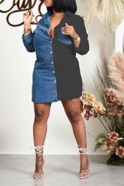 Color Block Lapel Casual Button Down Denim Mini Dress 22 Color Block Lapel Casual Button Down Denim Mini Dress -Clothing Outlet Store H21062223 10 06cf77f1 6b8e 4029 9865 bcf8b57e3bd0