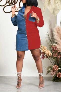 Color Block Lapel Casual Button Down Denim Mini Dress 16 Color Block Lapel Casual Button Down Denim Mini Dress -Clothing Outlet Store H21062223 4 70d4cac6 b434 4b62 88e5 27fa380f05fe