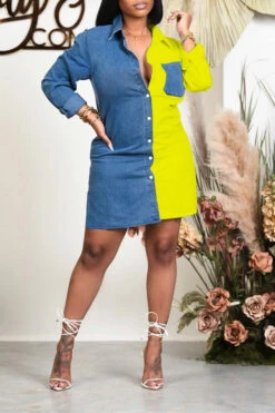 Color Block Lapel Casual Button Down Denim Mini Dress 18 Color Block Lapel Casual Button Down Denim Mini Dress -Clothing Outlet Store H21062223 6 397bf433 60ac 4102 9677 27a323929745