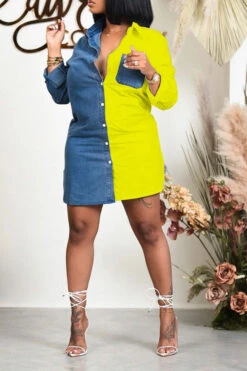 Color Block Lapel Casual Button Down Denim Mini Dress 19 Color Block Lapel Casual Button Down Denim Mini Dress -Clothing Outlet Store H21062223 7 0a6bc887 abaf 433f a222 54684621b673