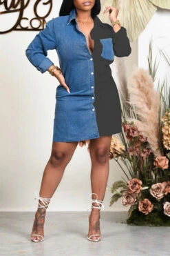 Color Block Lapel Casual Button Down Denim Mini Dress 21 Color Block Lapel Casual Button Down Denim Mini Dress -Clothing Outlet Store H21062223 9 fd1cf38e a10e 4bbe a7e1 94fa0a0e6a23