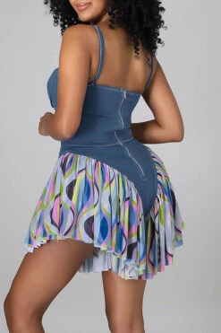 Patchwork Feminine Pleated Romper -Clothing Outlet Store H21070642 BL 3