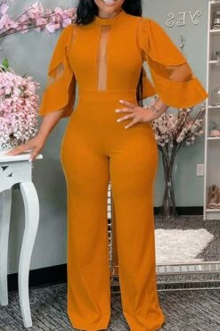 Mesh Patchwork Glamorous Jumpsuit -Clothing Outlet Store H21071612 OR 1