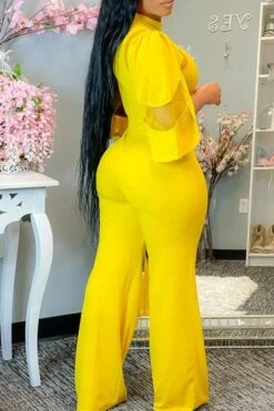 Mesh Patchwork Glamorous Jumpsuit -Clothing Outlet Store H21071612 YE 3